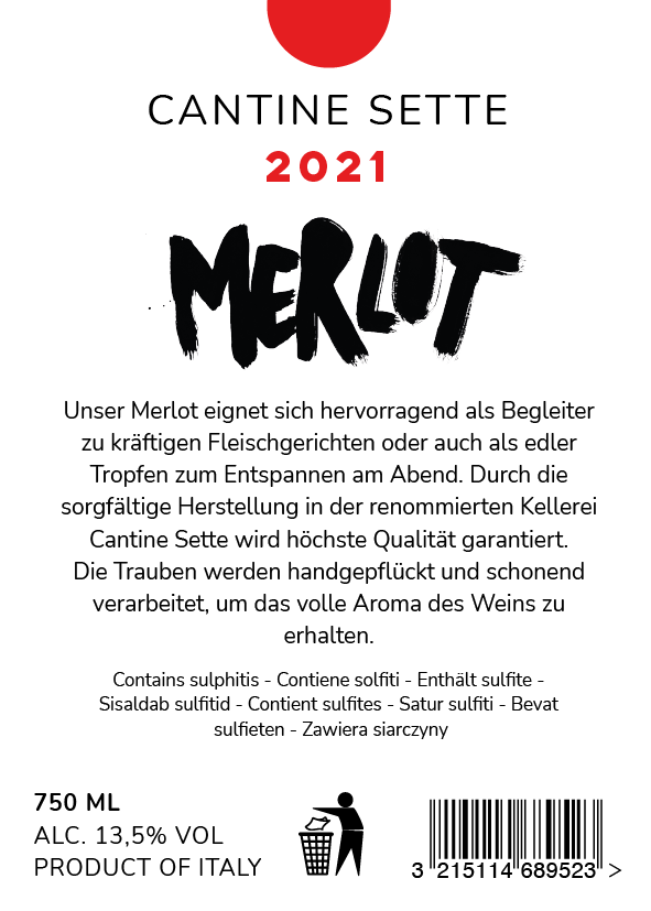 Etikette für Rotwein Merlot